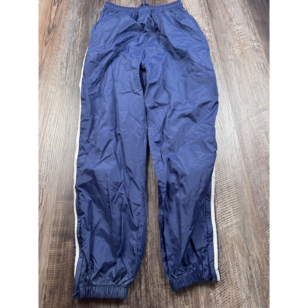 Adidas Vintage Navy Blue Nylon Track Pants Mens Medium White Stripes Windbreaker - Picture 6 of 7